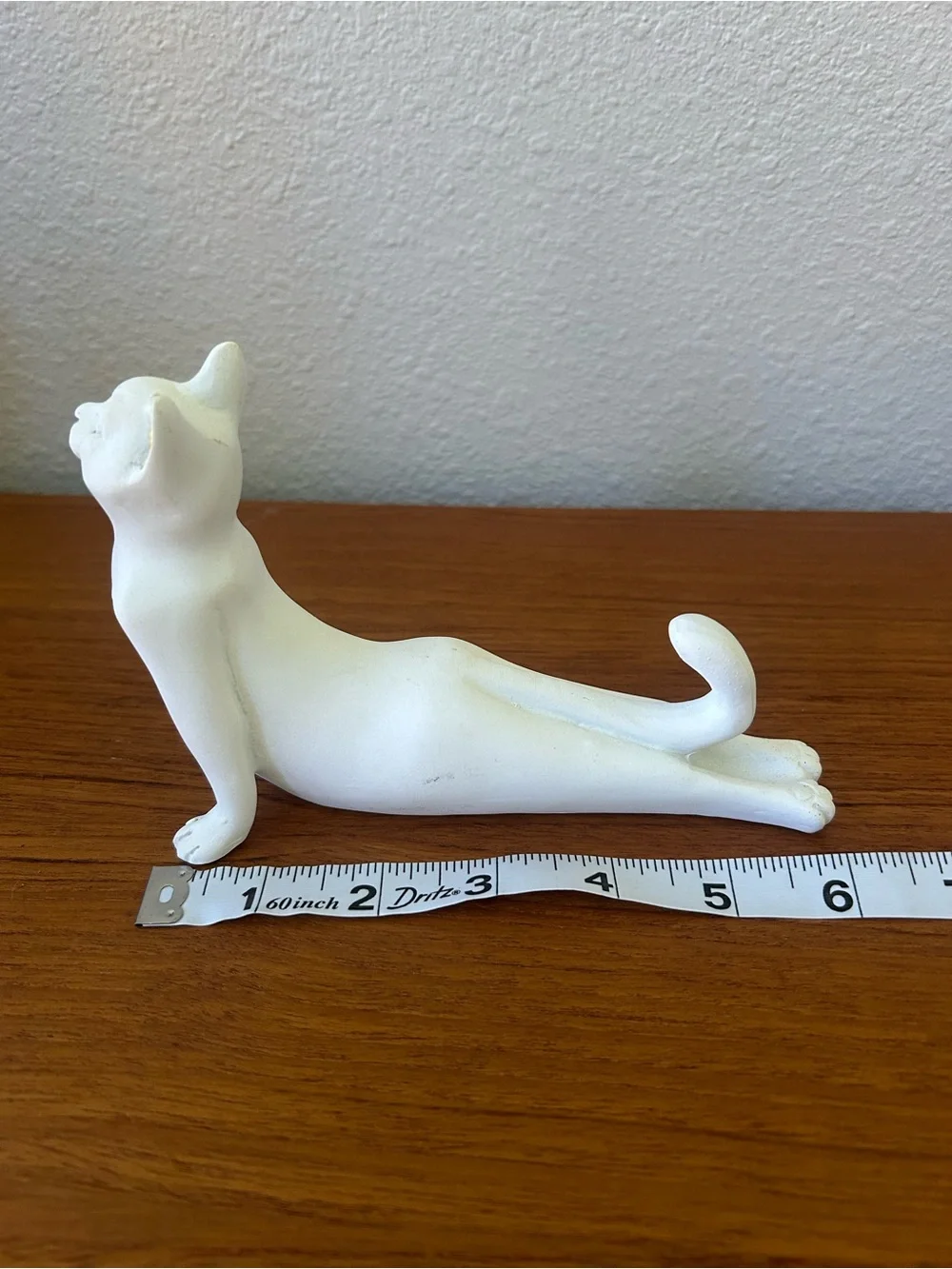 Upward-Facing Dog Zen Yoga Kitty White Ceramic Figurine with Gold Ears